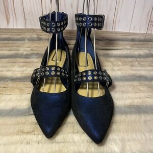 Marc Fisher Alen Ankle Strap Flats Pointed Toe Studded Buckle‎ Detail Size 6M